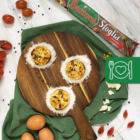 Muffin di sfoglia con verdure recuperate e formaggi misti
