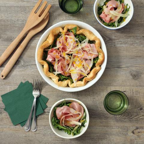 Sfogliata all'ultima fetta di mortadella con rucola stanca