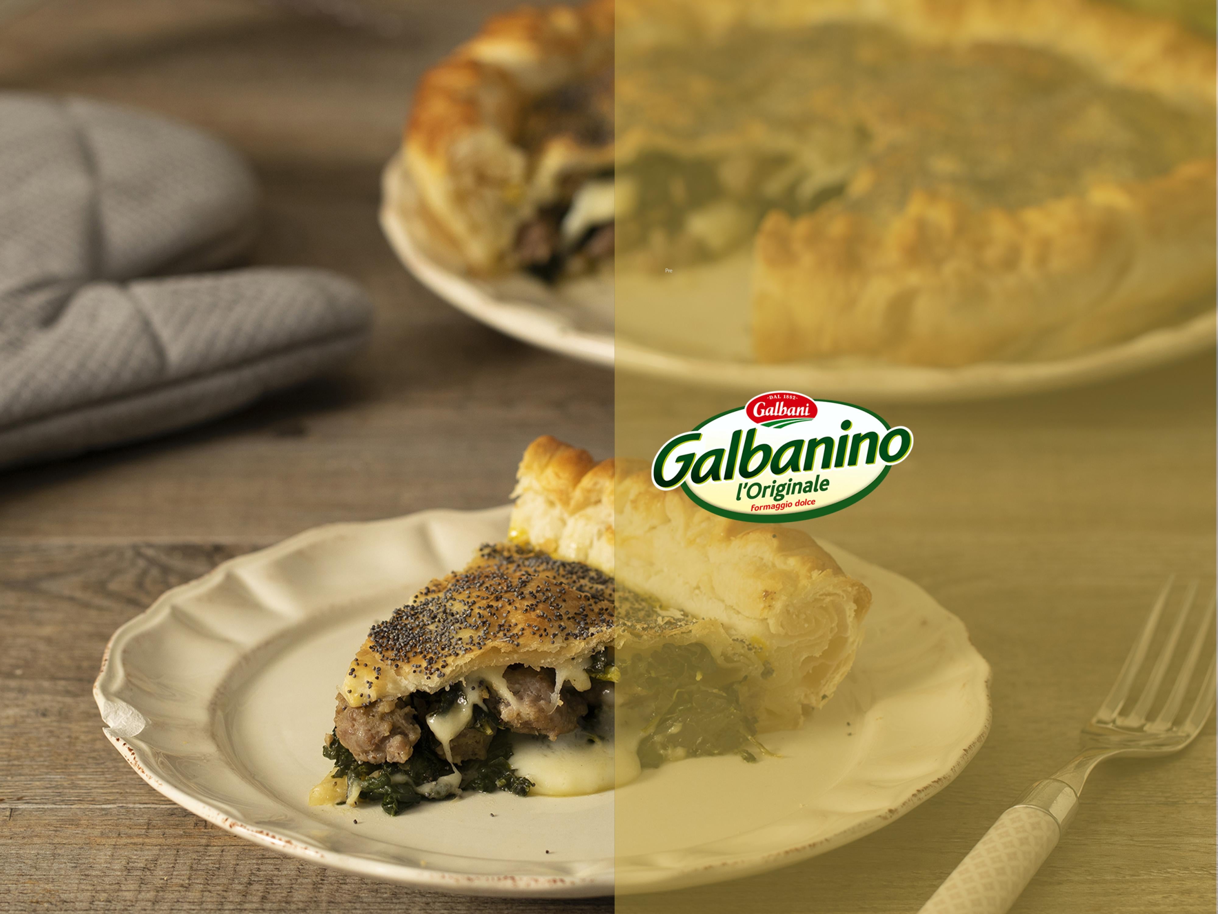 Pizza rustica con cavolo nero, salsiccia e Galbanino