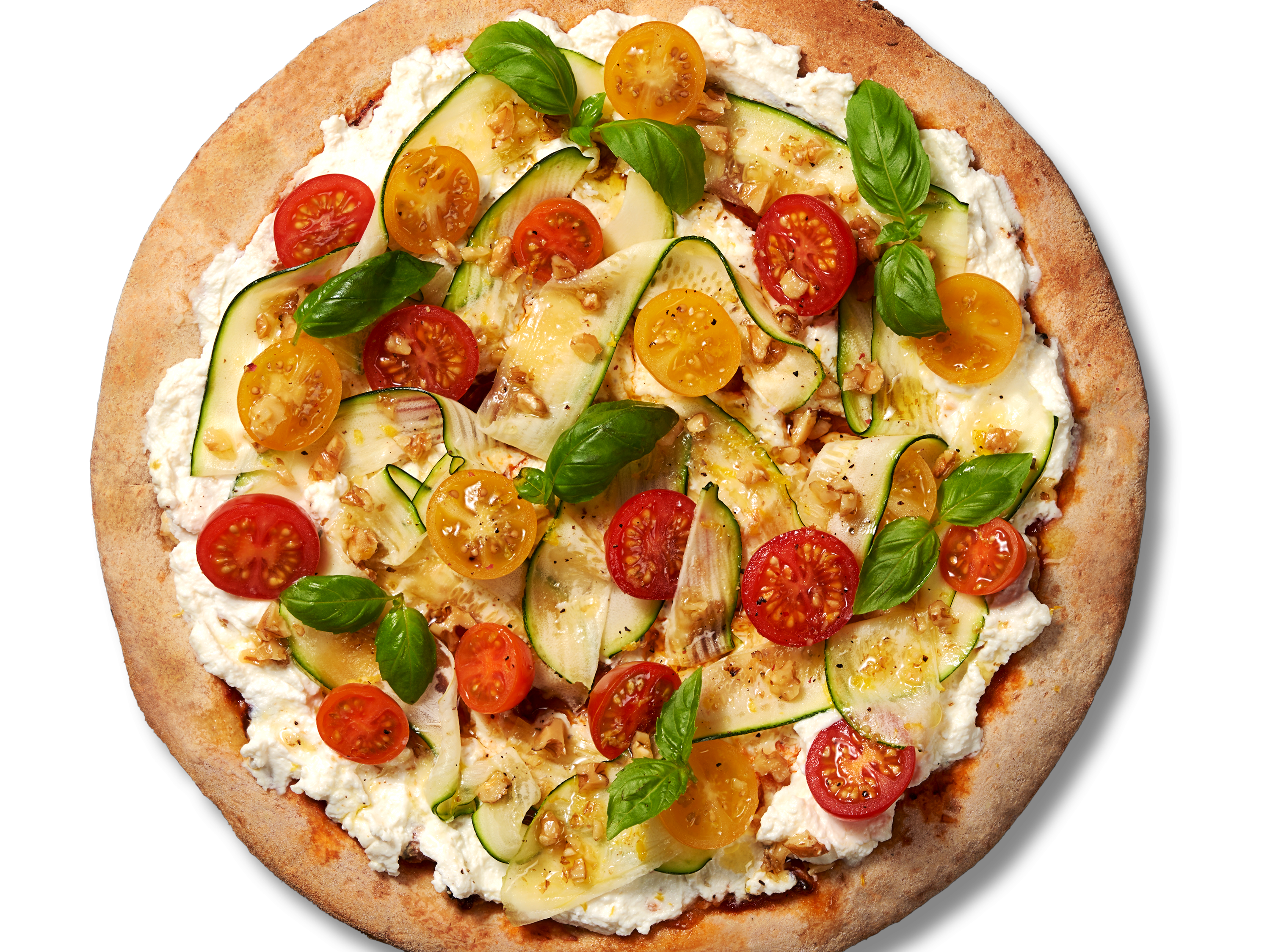Più o meno, pizza bianca con zucchine e pomodorini