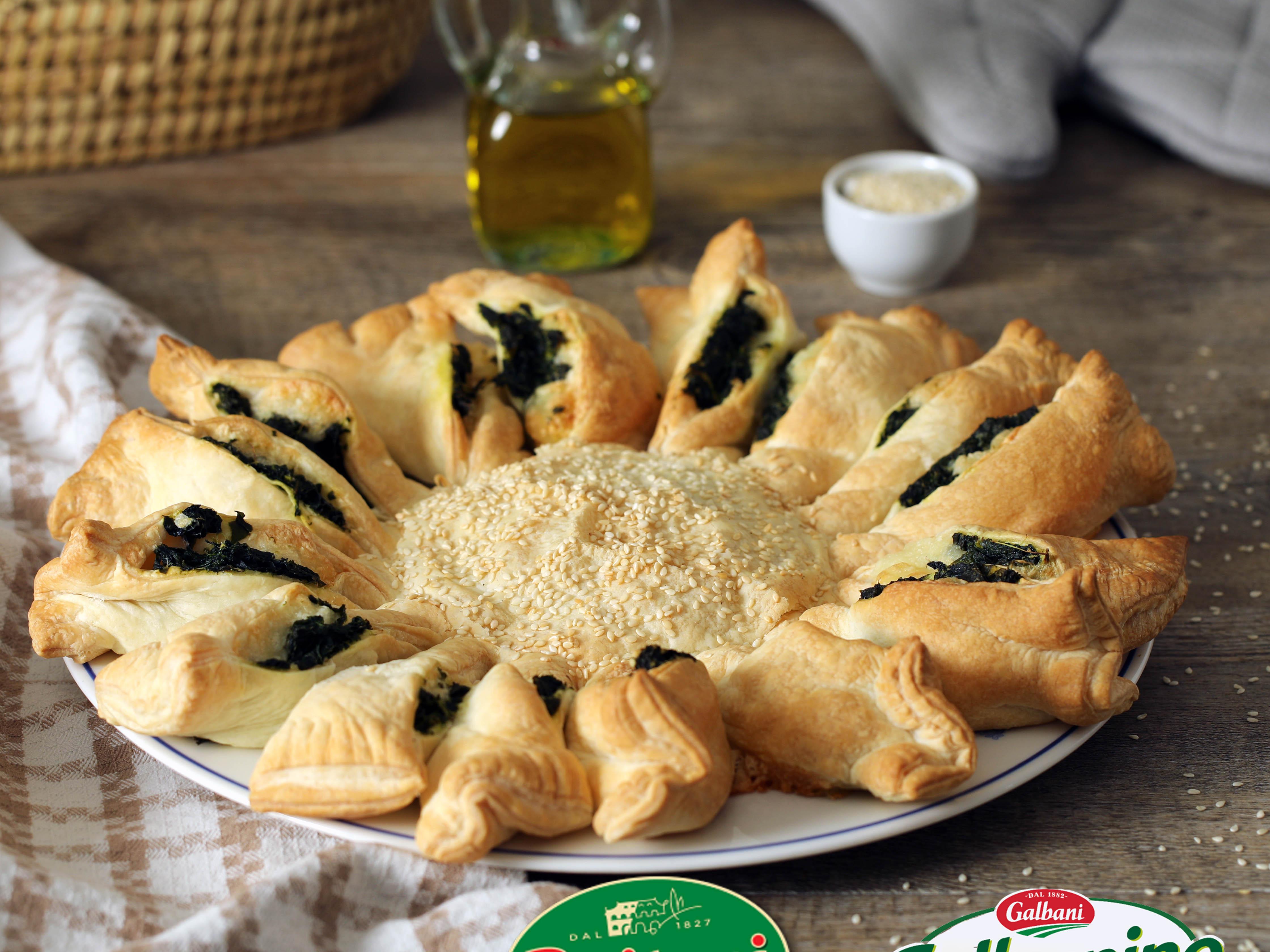 Torta salata a fiore con cime di rapa e Galbanino