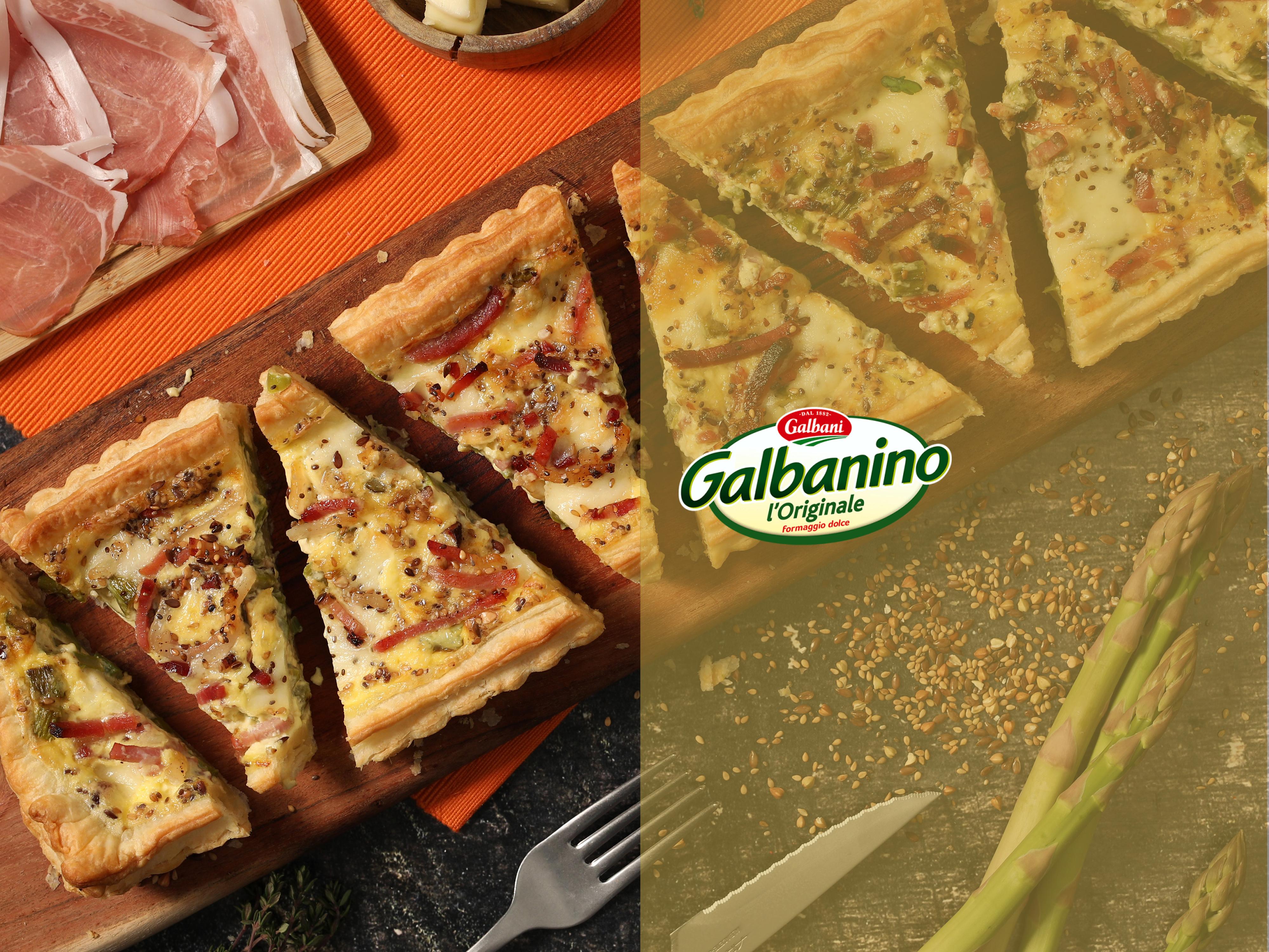Torta salata rettangolare con speck e asparagi